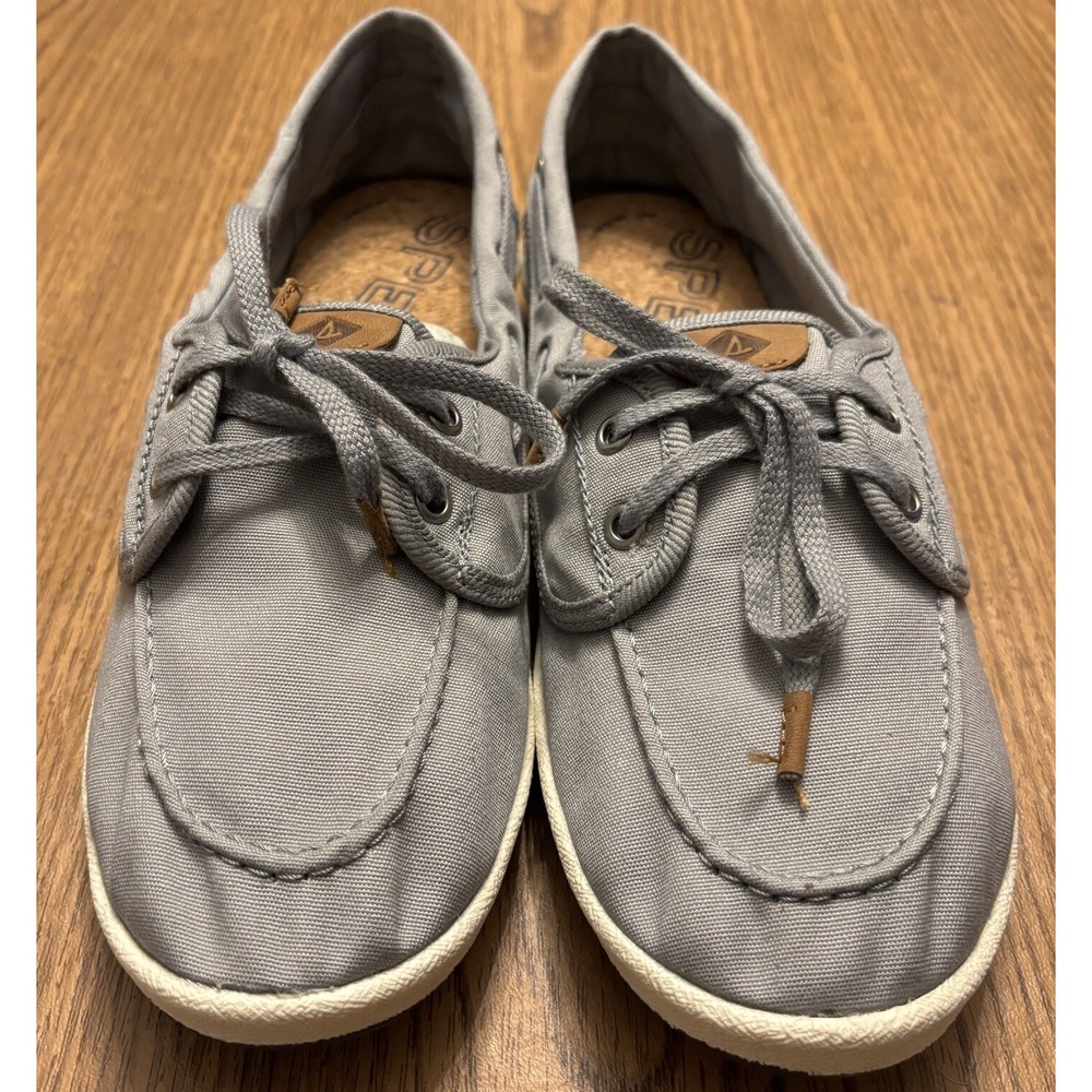 Sperry Boat Shoes Womens‎ 8.5 Grey Canvas Crest Vibe Nautical Loafers STS81133